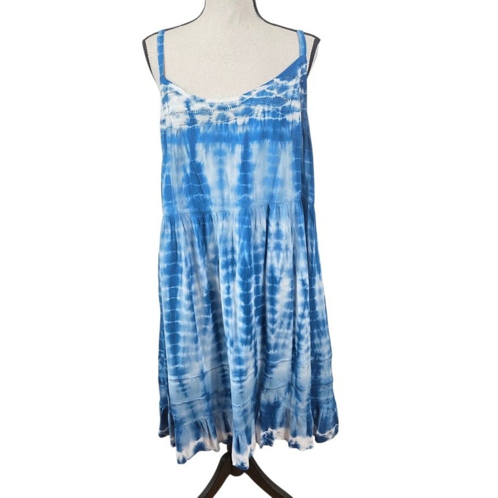 Torrid Dress Womens 3x Blue Tie Dye Crochet Trim Smocked Back Boho Sun Dress